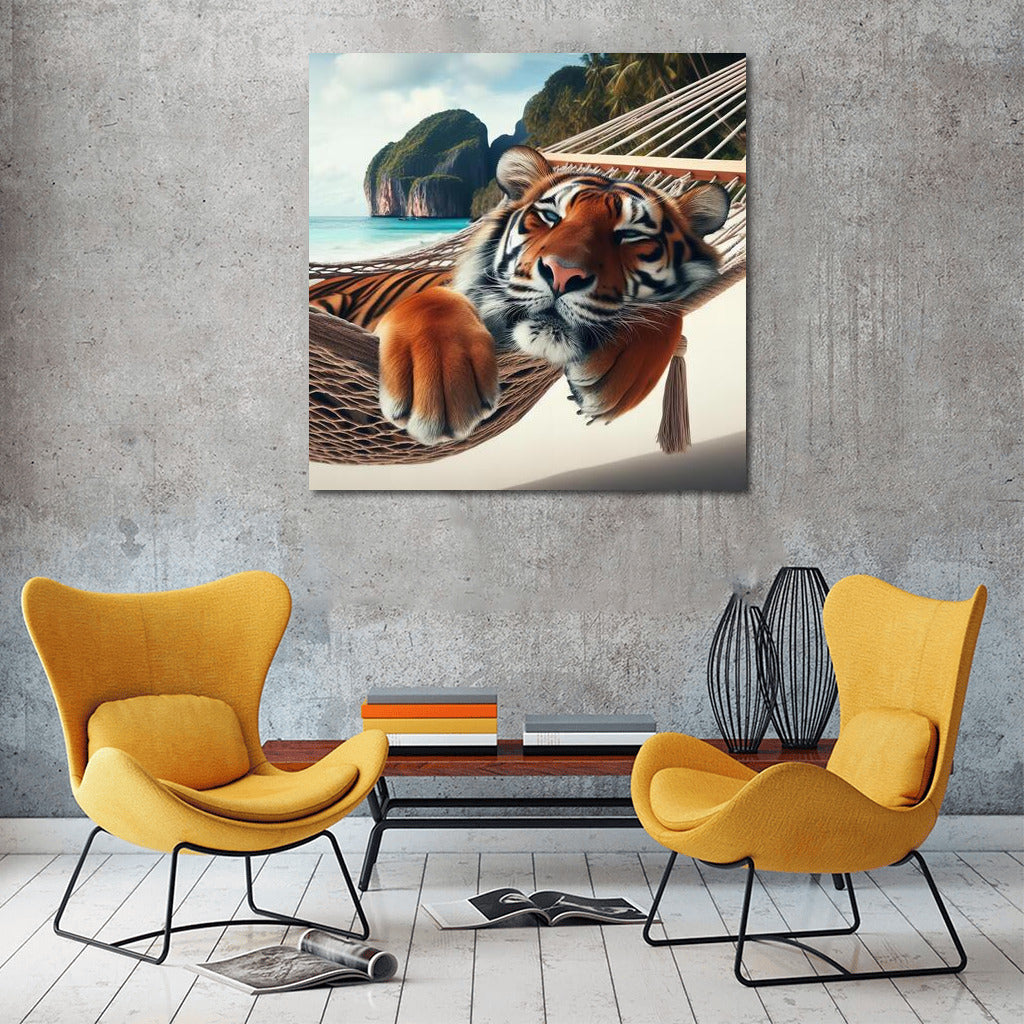 Tiger in a Hammock on the Beach: Exotic Vacation for the Interior