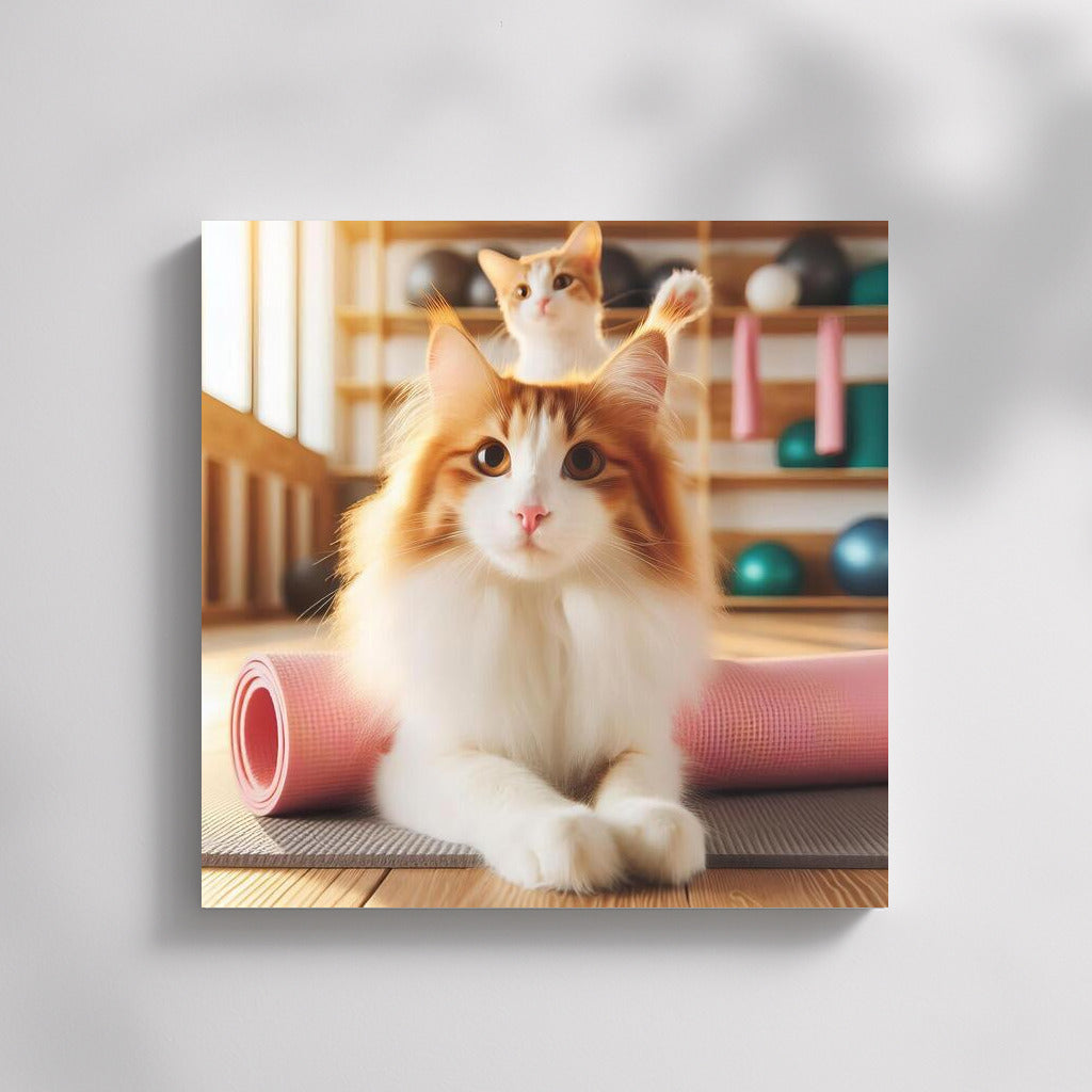 Graceful Turkish Van in Yoga Studio: Fluffy Tranquility on Your Wall