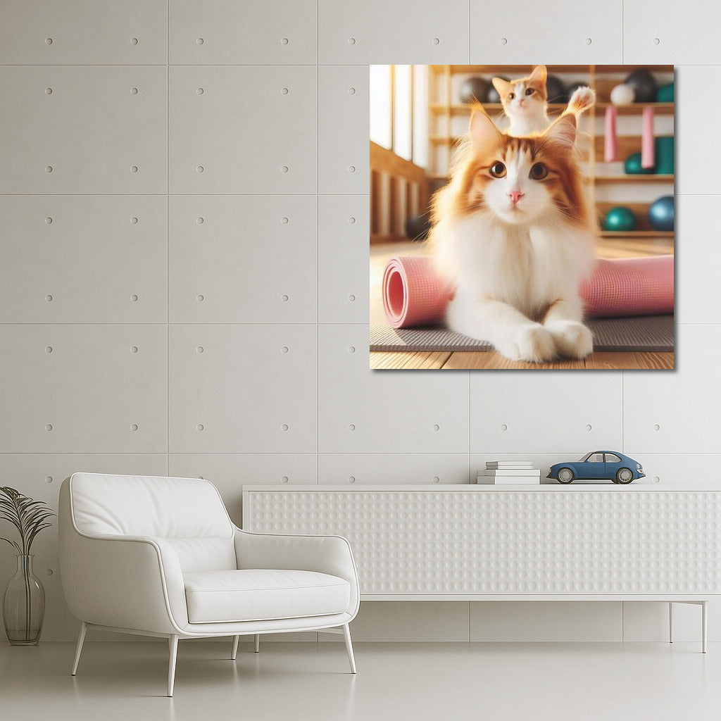 Graceful Turkish Van in Yoga Studio: Fluffy Tranquility on Your Wall