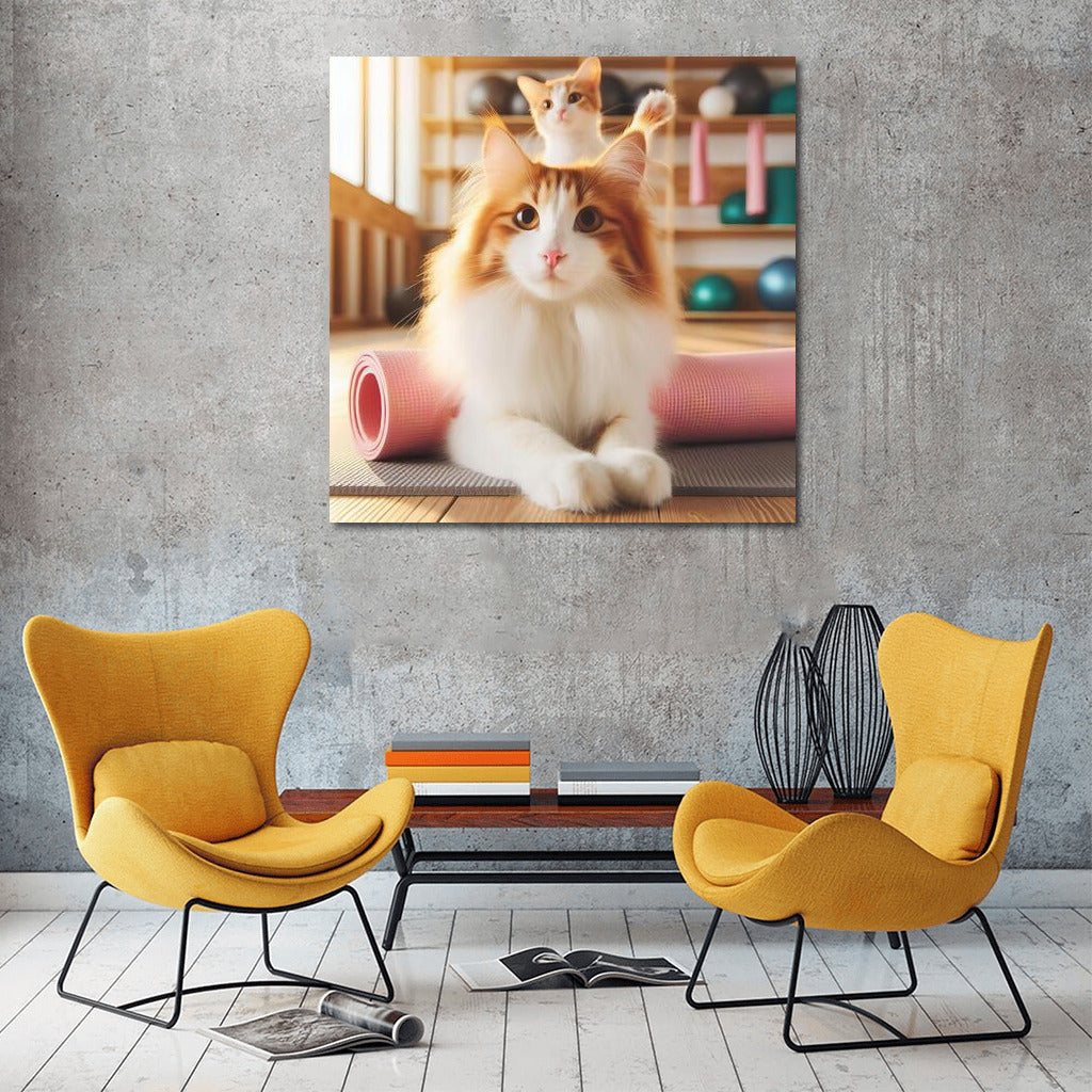 Graceful Turkish Van in Yoga Studio: Fluffy Tranquility on Your Wall