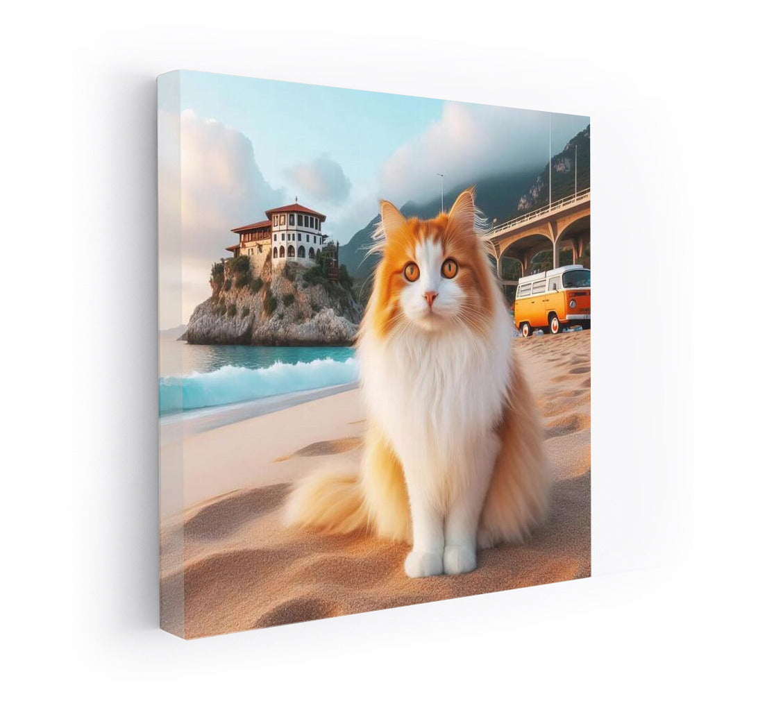 Turkish Van and Retro Volkswagen on Stylish Beach by the Sea