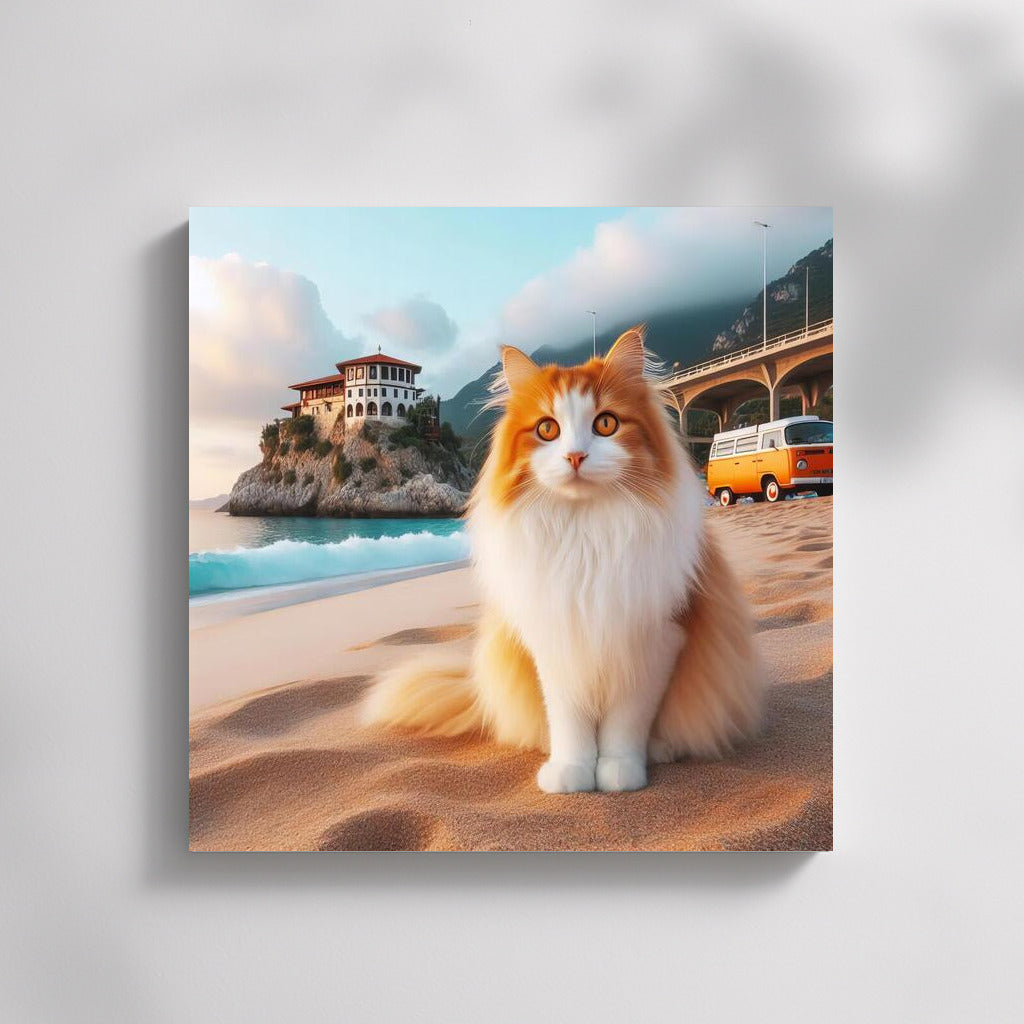 Turkish Van and Retro Volkswagen on Stylish Beach by the Sea