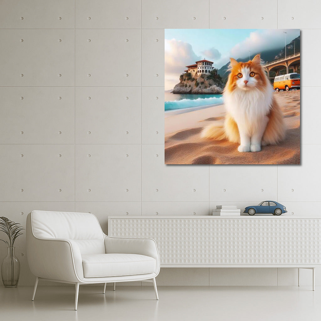 Turkish Van and Retro Volkswagen on Stylish Beach by the Sea