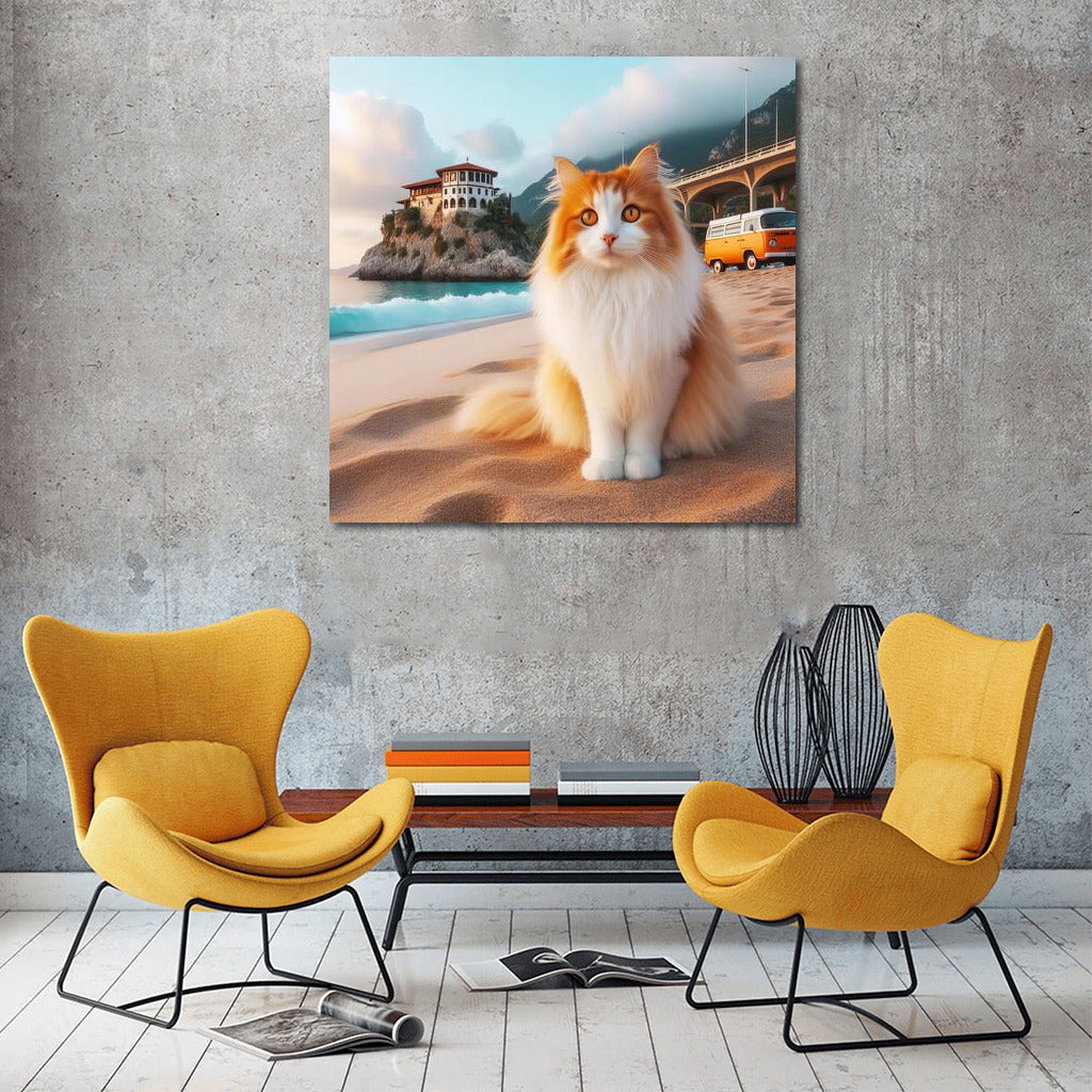 Turkish Van and Retro Volkswagen on Stylish Beach by the Sea