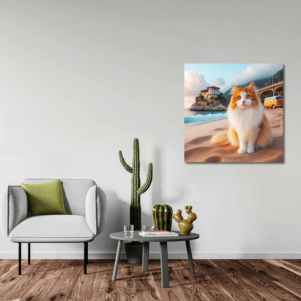 Turkish Van and Retro Volkswagen on Stylish Beach by the Sea