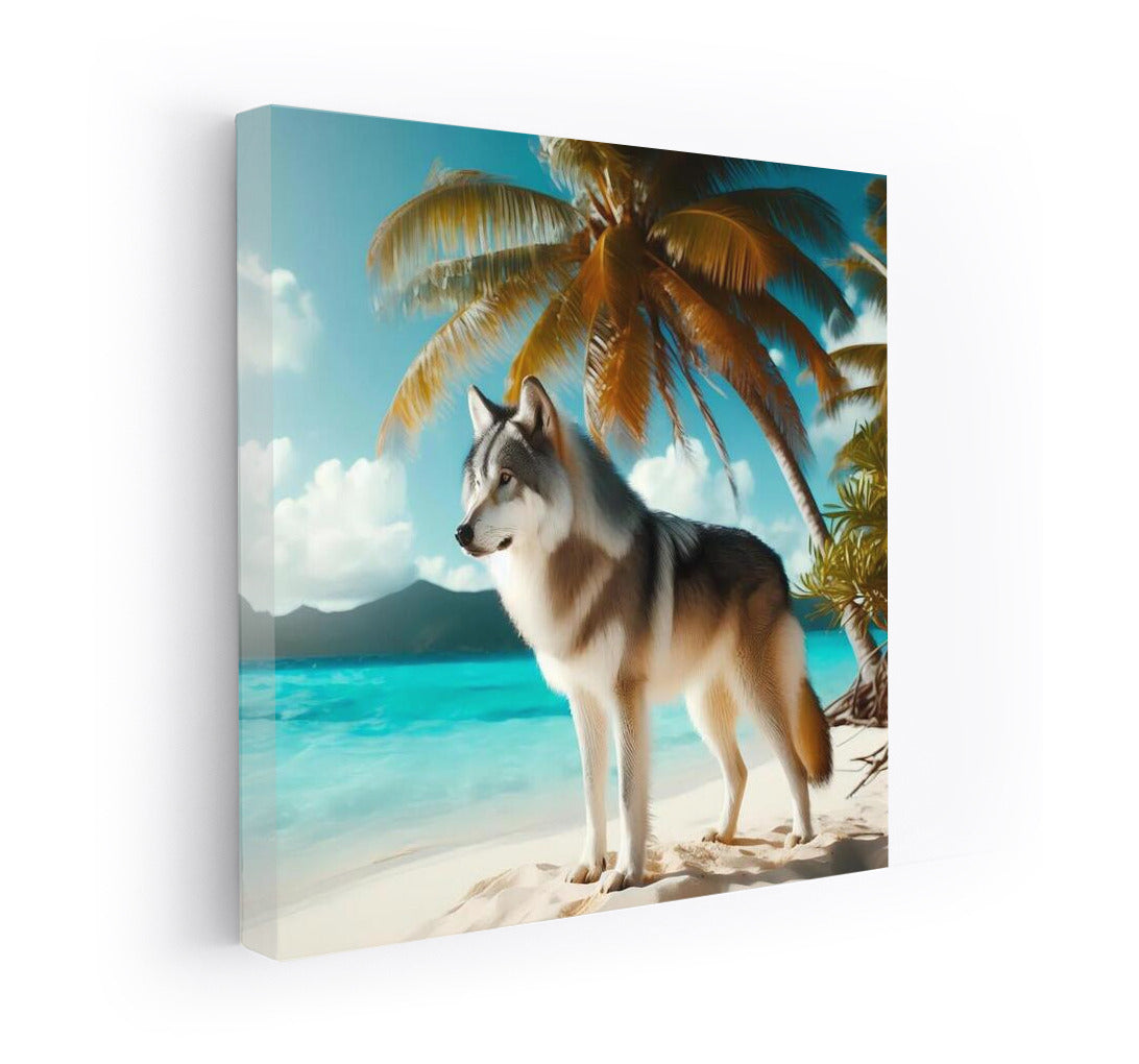 Wolf in Tropical Paradise: Harmony of Nature on the Beach