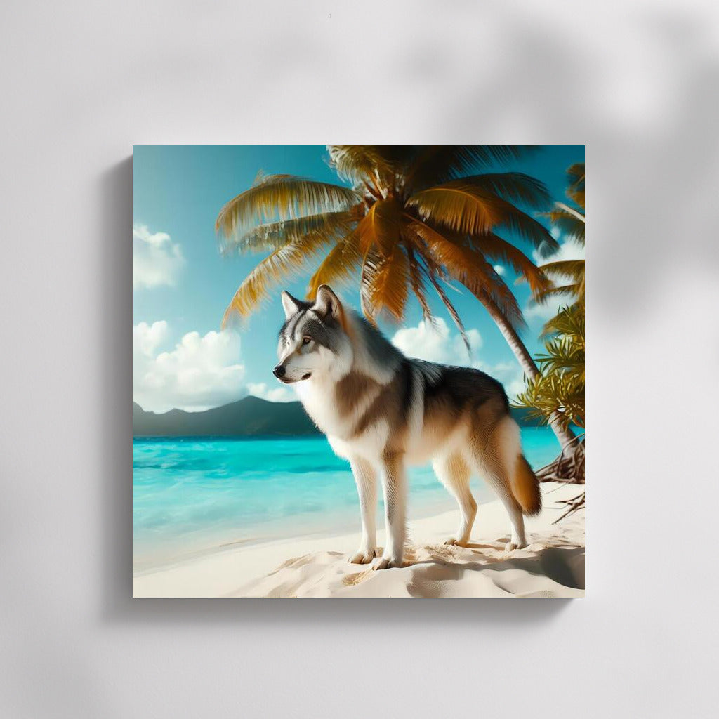 Wolf in Tropical Paradise: Harmony of Nature on the Beach
