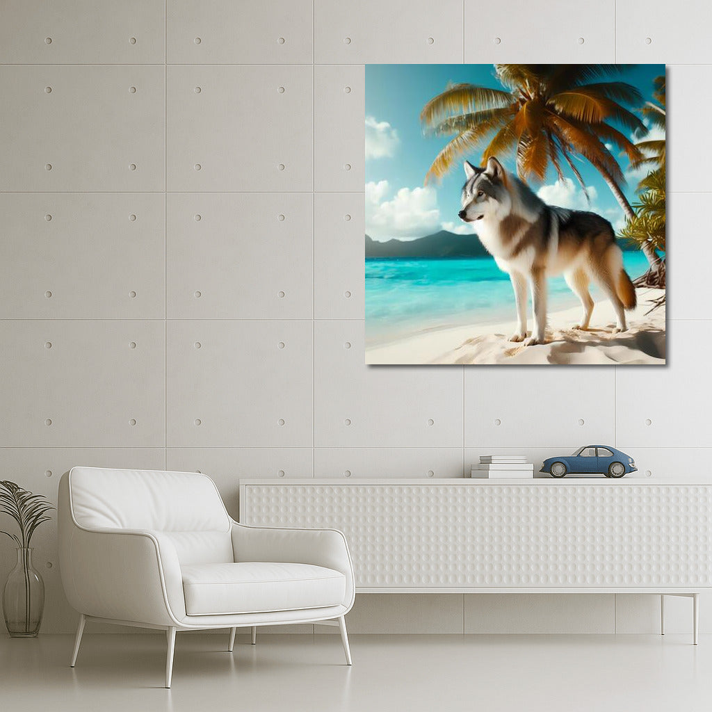Wolf in Tropical Paradise: Harmony of Nature on the Beach