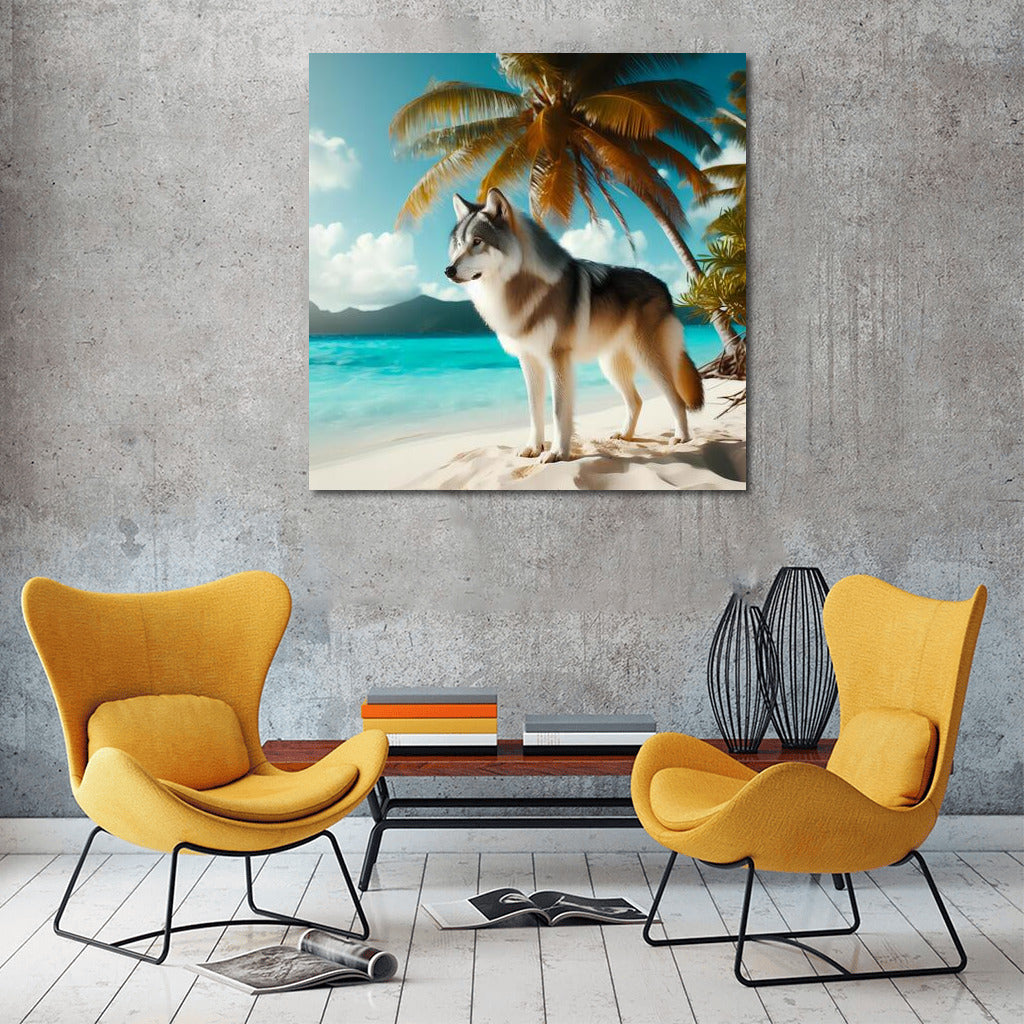Wolf in Tropical Paradise: Harmony of Nature on the Beach