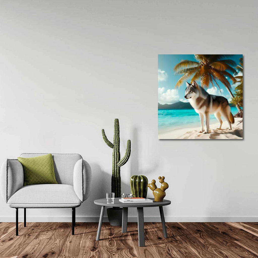 Wolf in Tropical Paradise: Harmony of Nature on the Beach