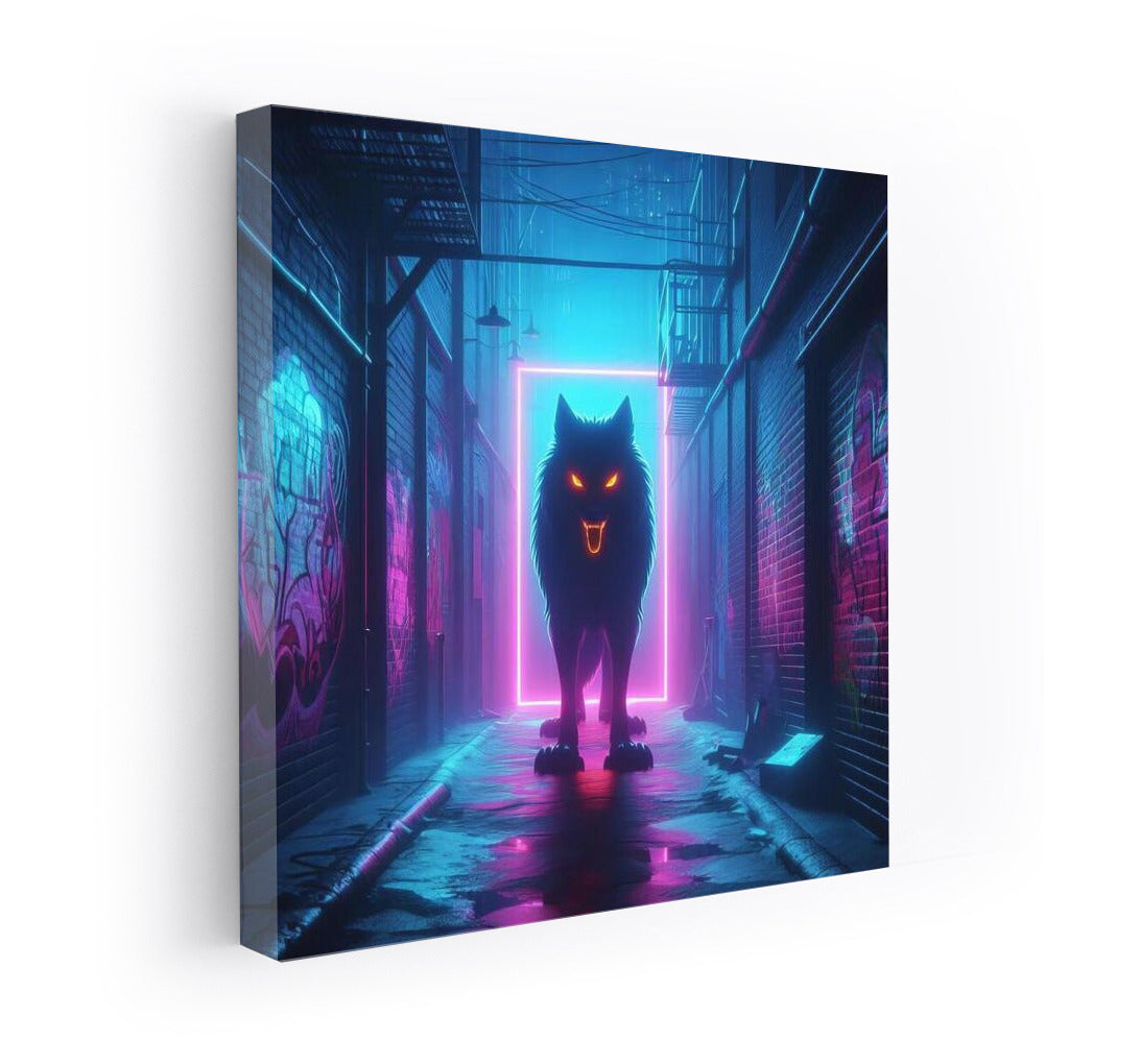 Neon Wolf in the Alley: Mystical Light