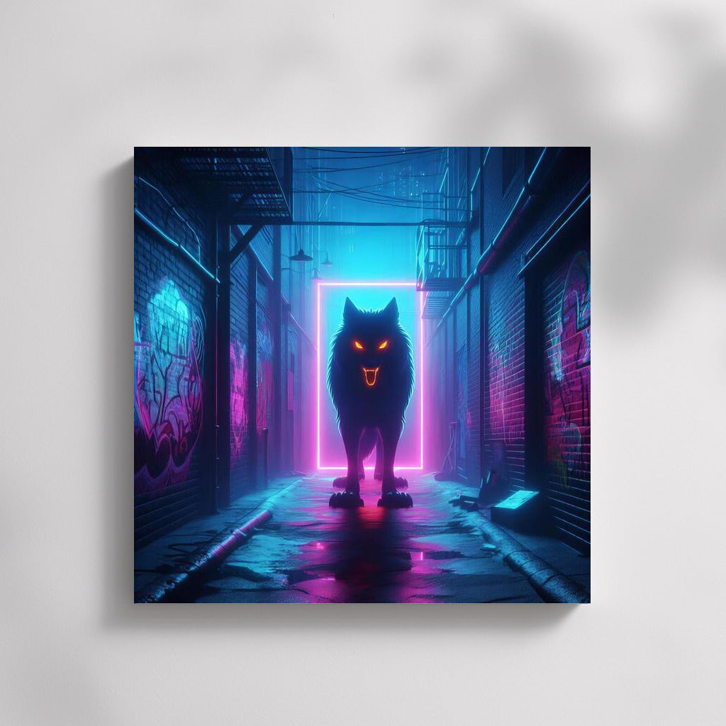 Neon Wolf in the Alley: Mystical Light