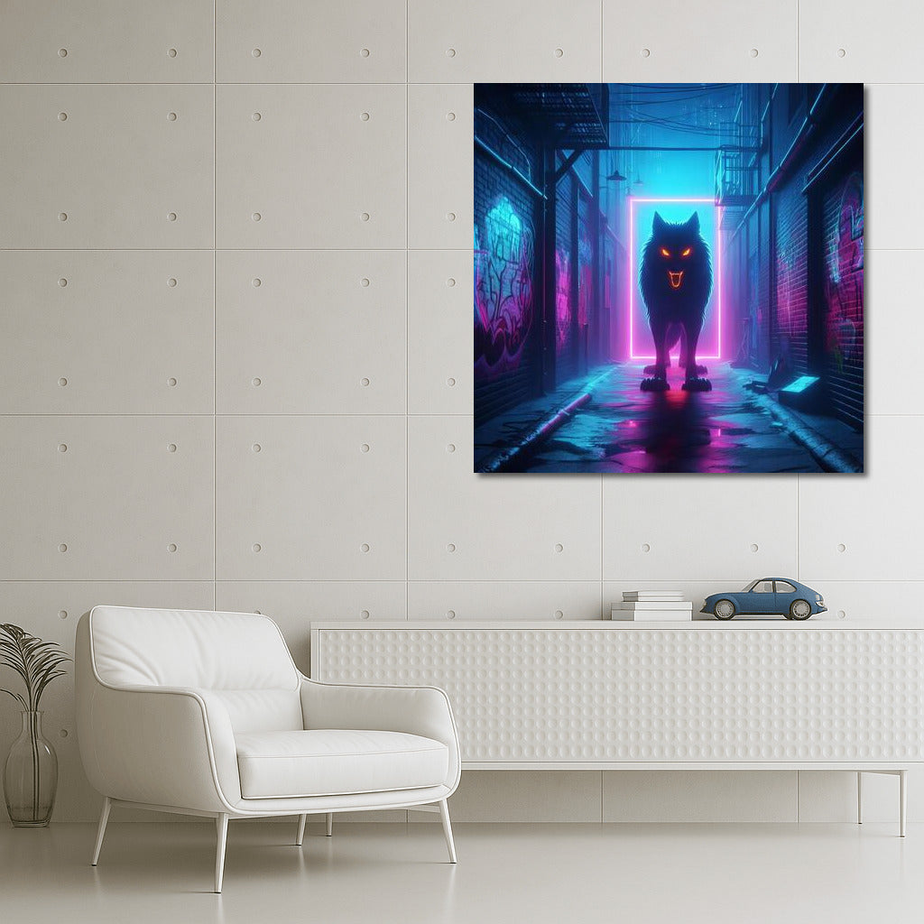 Neon Wolf in the Alley: Mystical Light