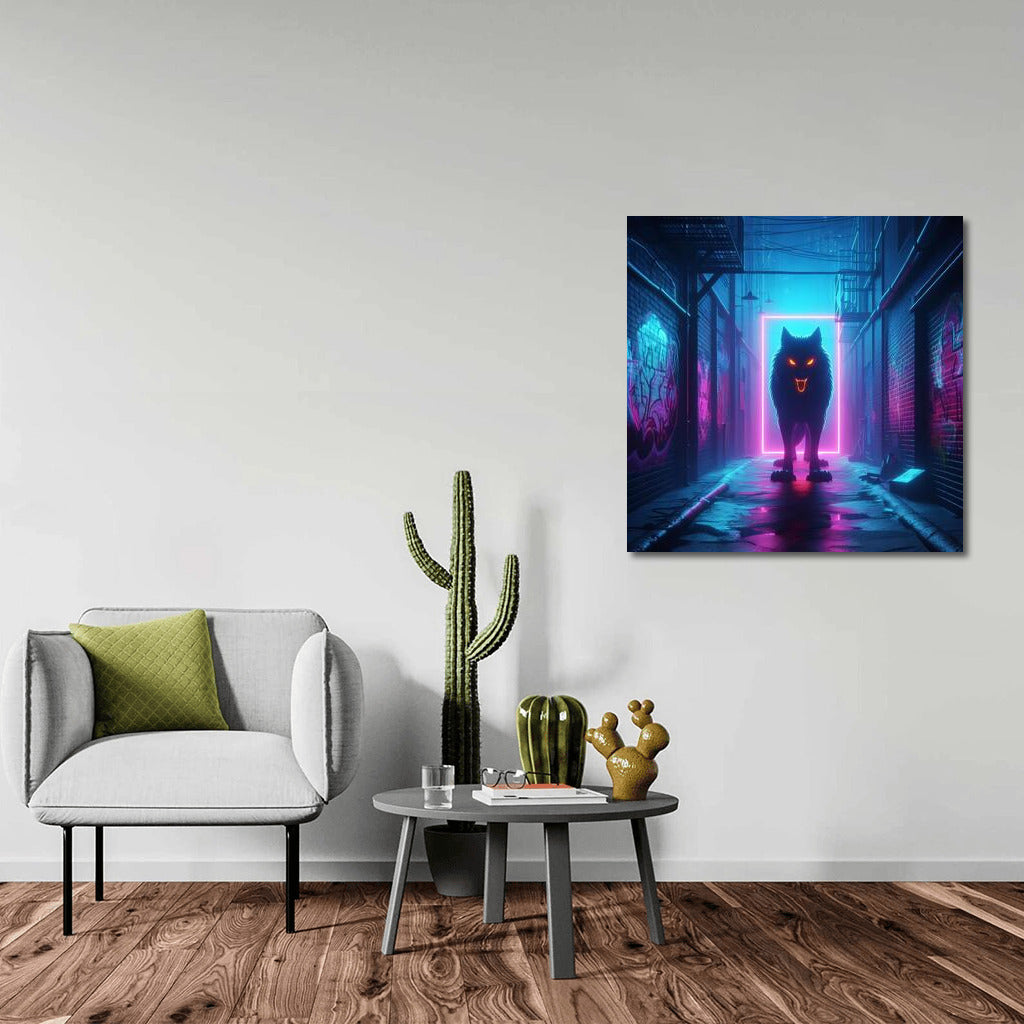 Neon Wolf in the Alley: Mystical Light