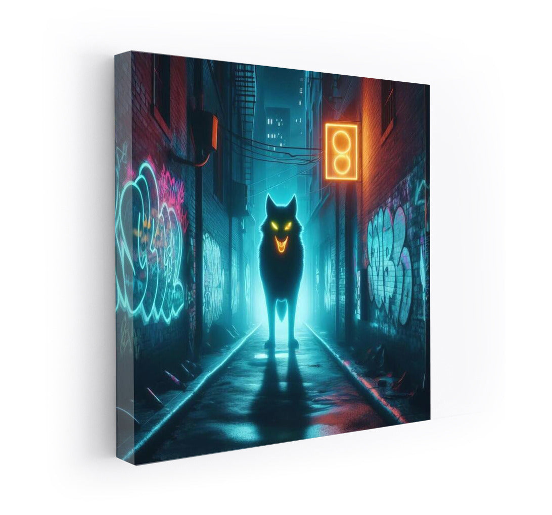 Neon Wolf in City Lights: Night Magic and Urban Charm