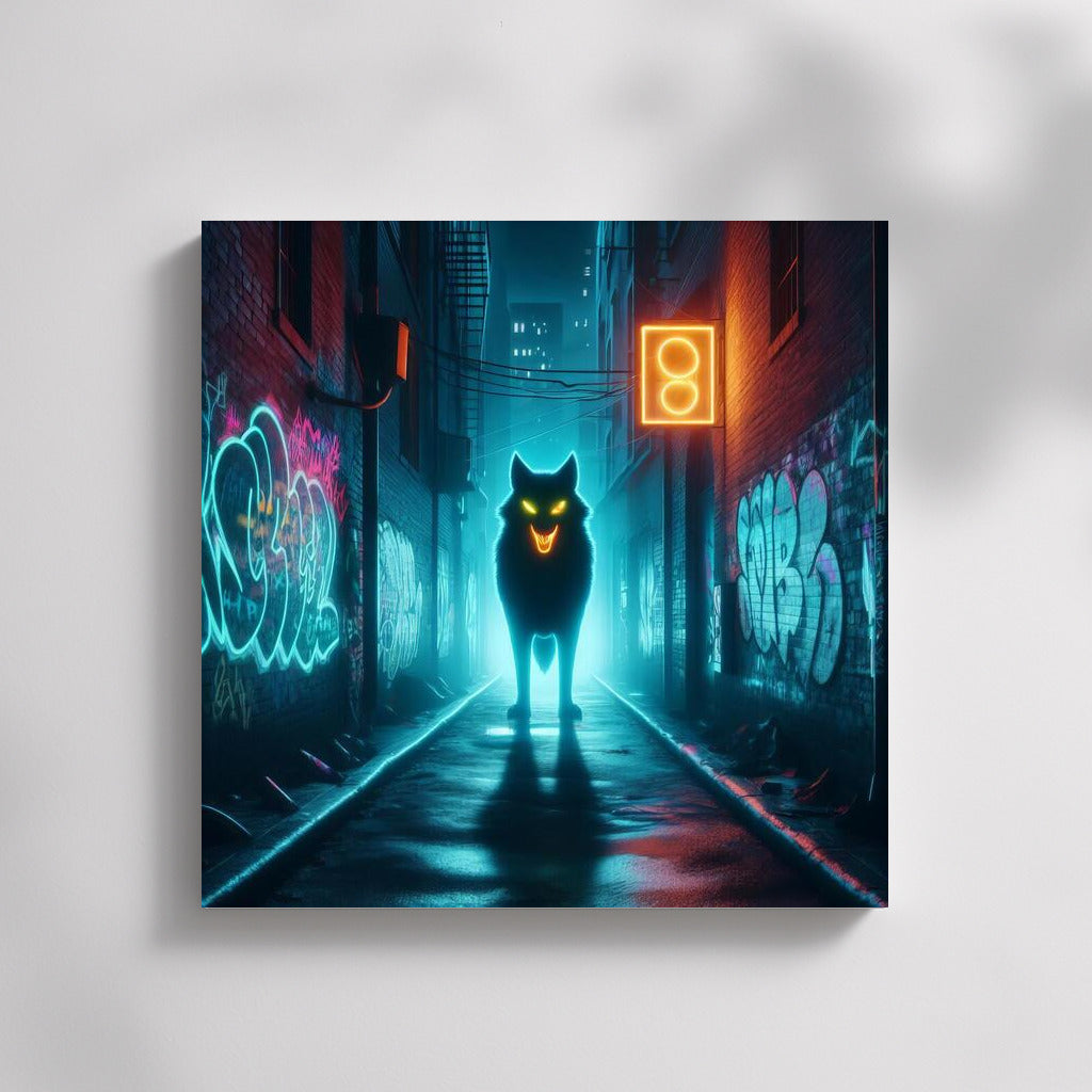 Neon Wolf in City Lights: Night Magic and Urban Charm