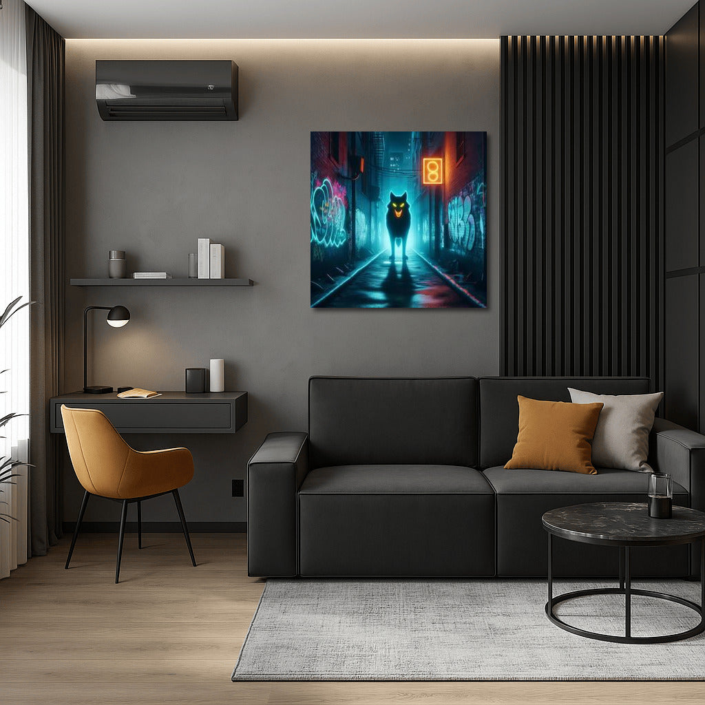 Neon Wolf in City Lights: Night Magic and Urban Charm