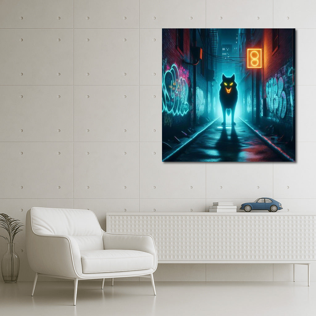 Neon Wolf in City Lights: Night Magic and Urban Charm
