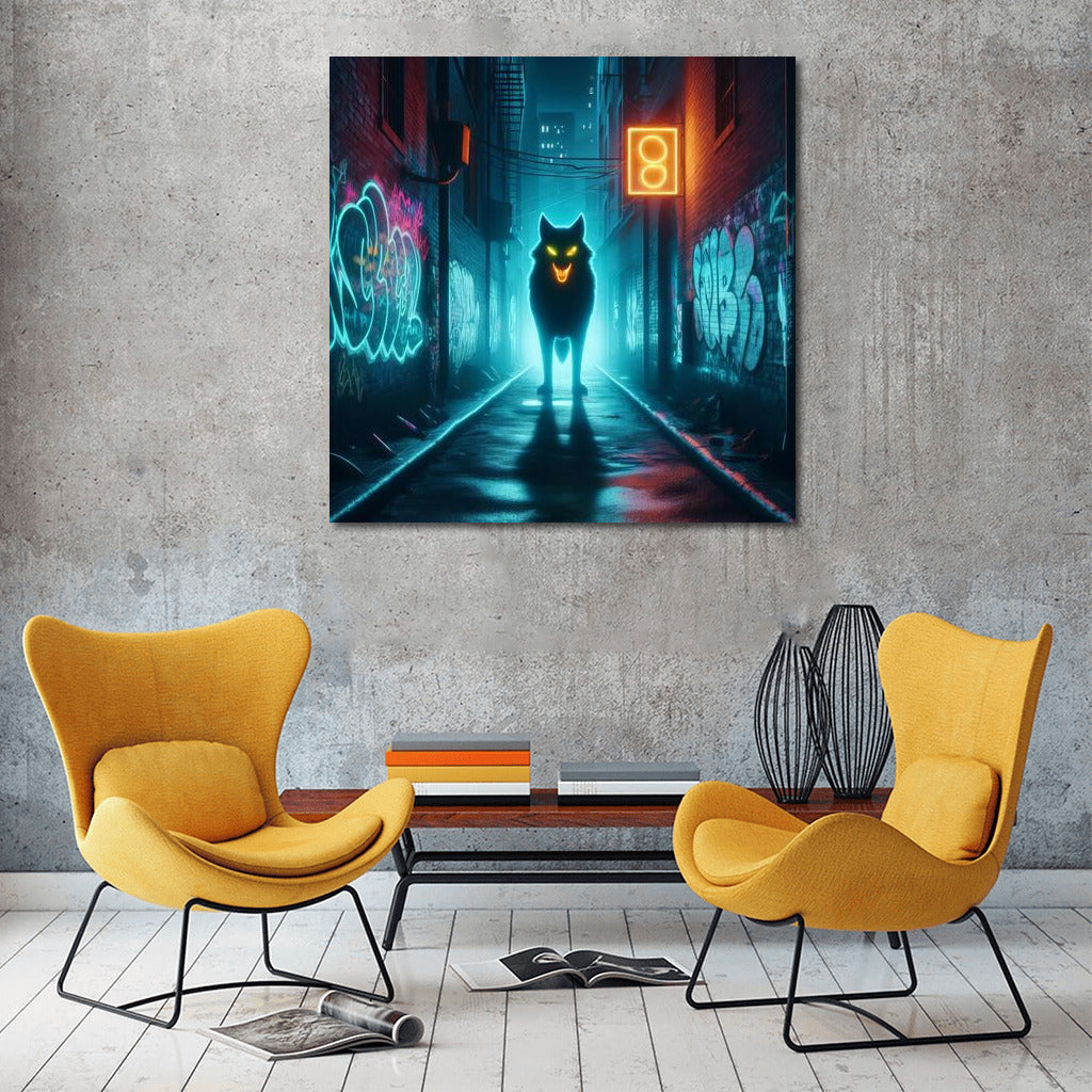 Neon Wolf in City Lights: Night Magic and Urban Charm