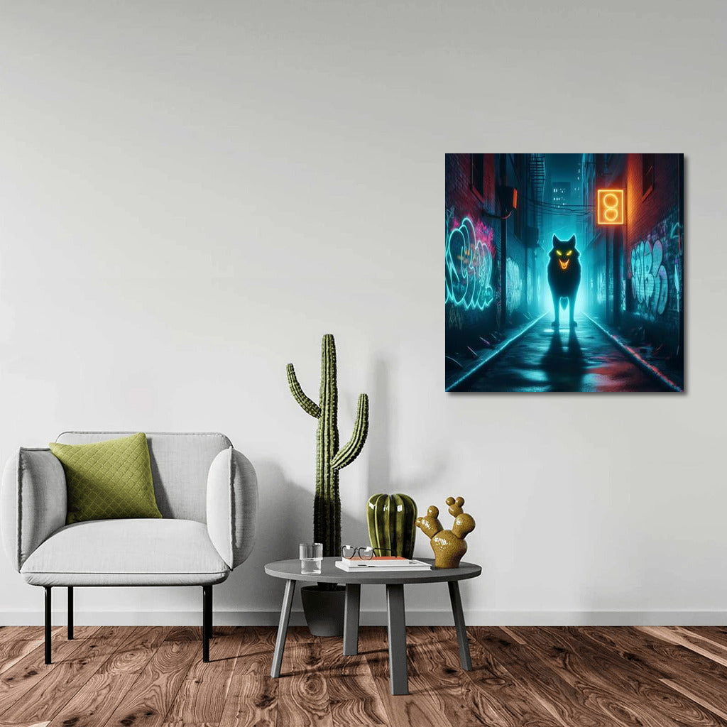 Neon Wolf in City Lights: Night Magic and Urban Charm