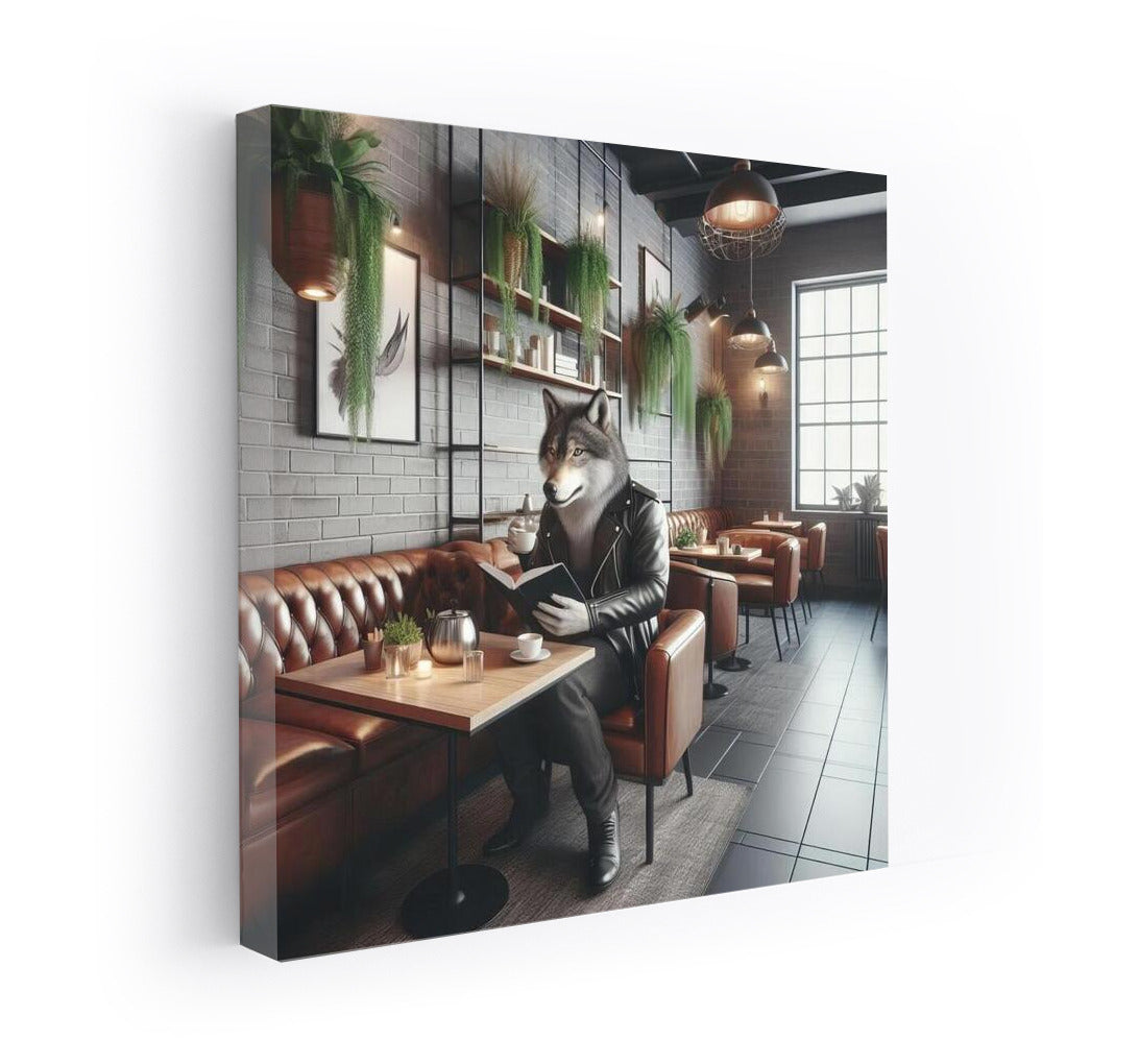 Wolf with a Book in a Cozy Cafe: Stylish Interior Decor