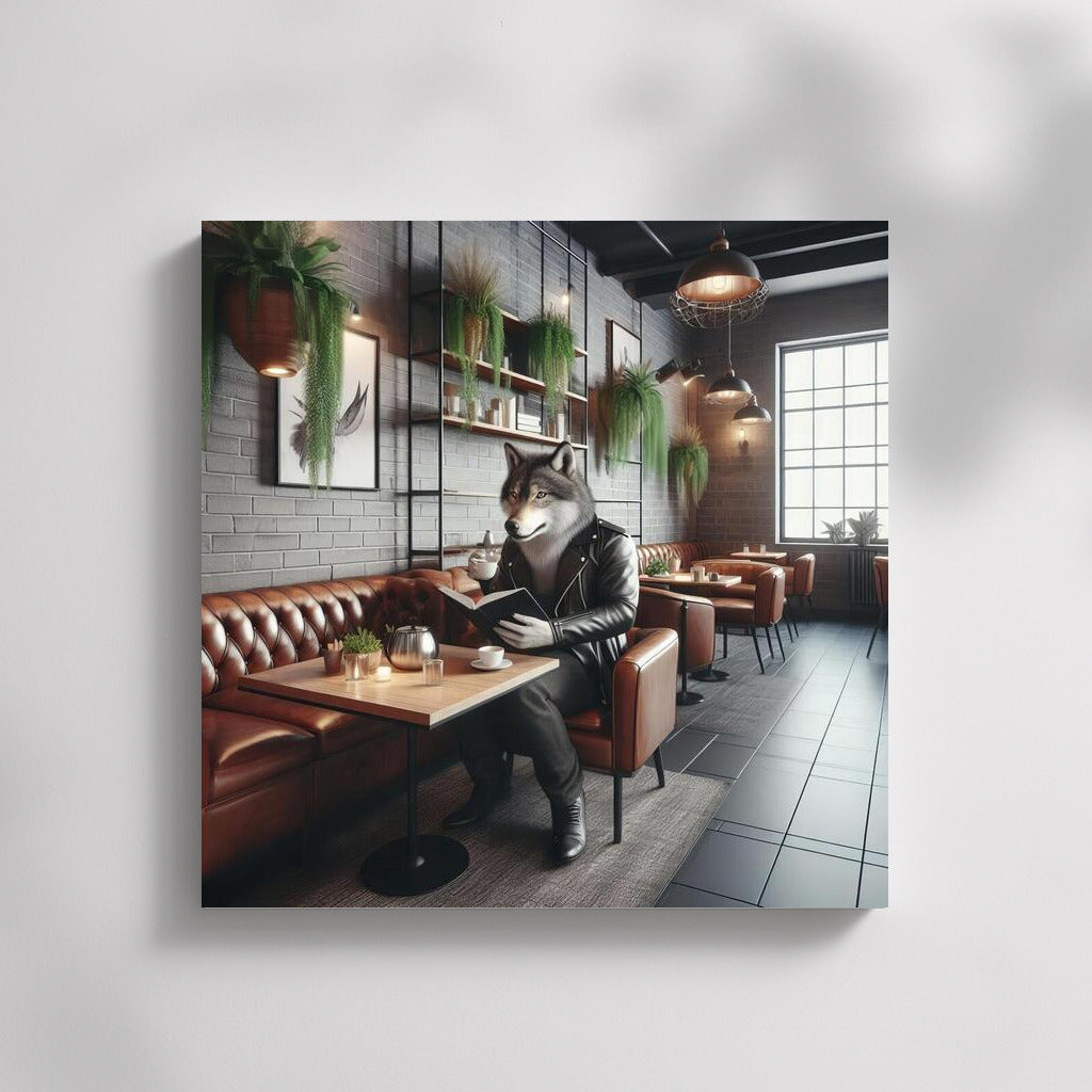 Wolf with a Book in a Cozy Cafe: Stylish Interior Decor