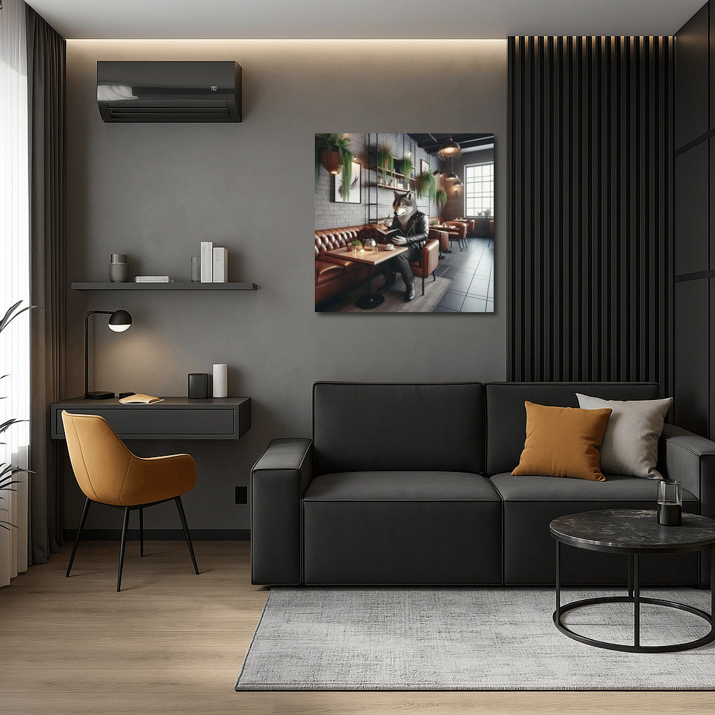 Wolf with a Book in a Cozy Cafe: Stylish Interior Decor