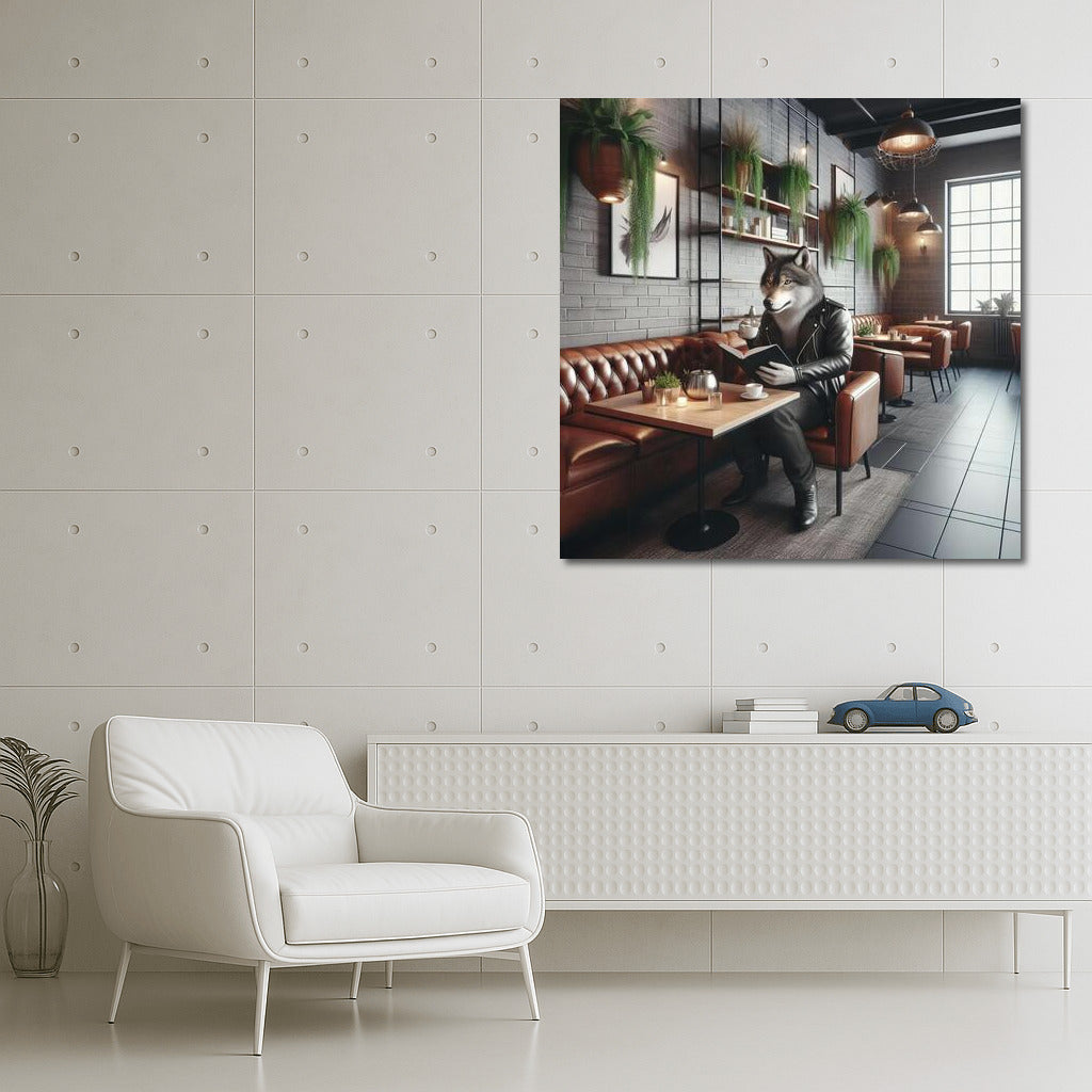Wolf with a Book in a Cozy Cafe: Stylish Interior Decor
