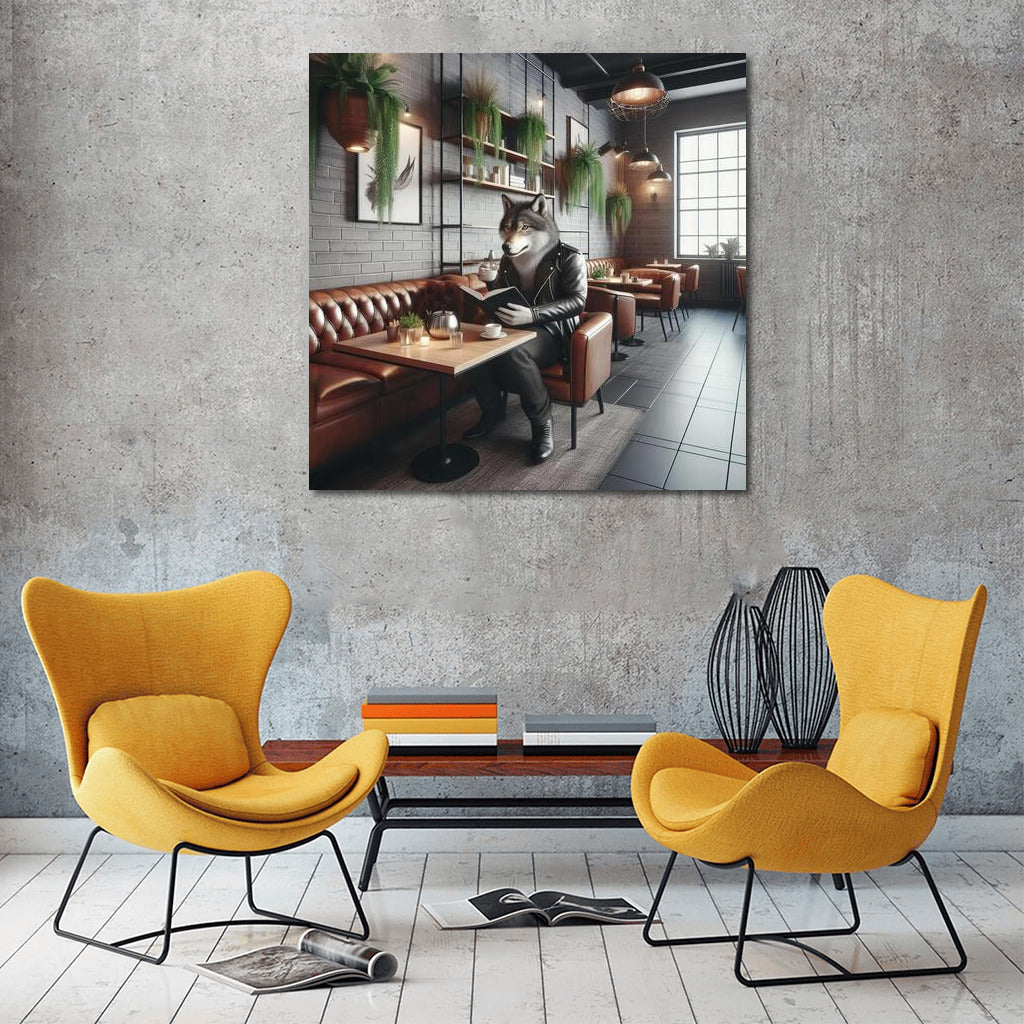 Wolf with a Book in a Cozy Cafe: Stylish Interior Decor