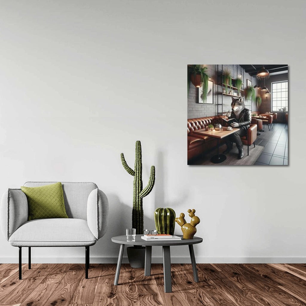 Wolf with a Book in a Cozy Cafe: Stylish Interior Decor