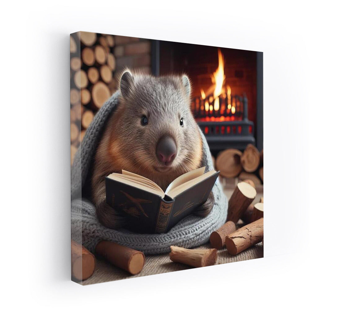 Wombat by the Fireplace: Reading in Warmth and Comfort