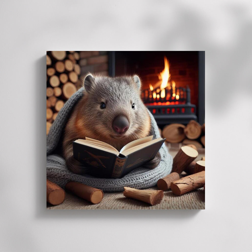 Wombat by the Fireplace: Reading in Warmth and Comfort