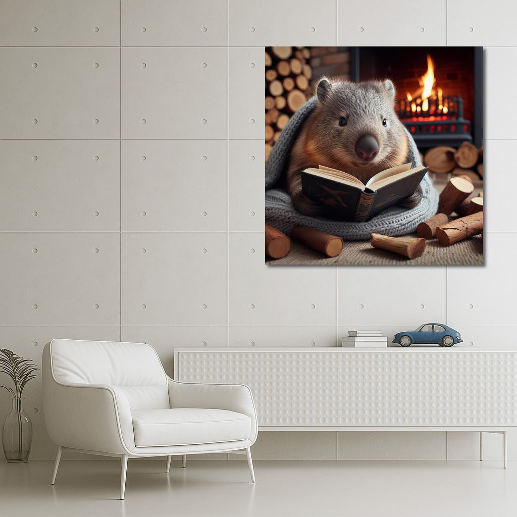 Wombat by the Fireplace: Reading in Warmth and Comfort