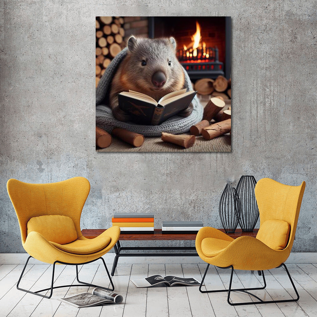 Wombat by the Fireplace: Reading in Warmth and Comfort