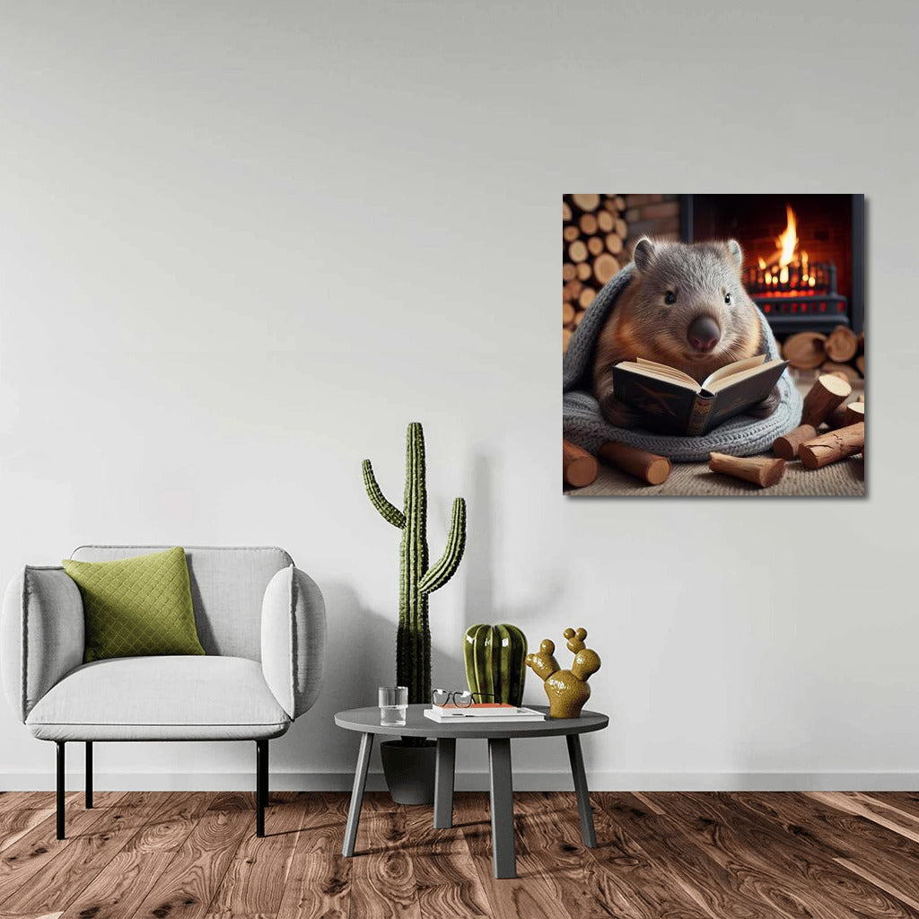 Wombat by the Fireplace: Reading in Warmth and Comfort