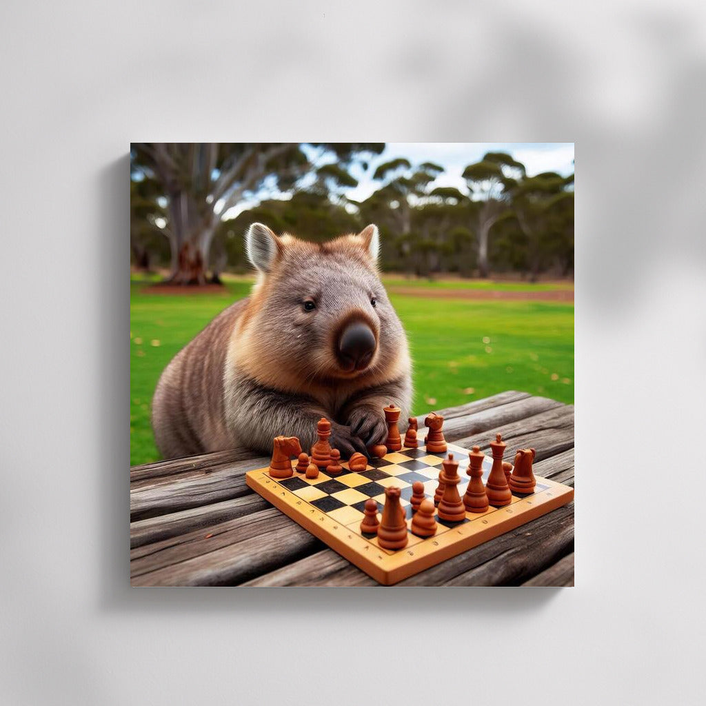 Wombat at a chessboard in the park: Chess inspiration