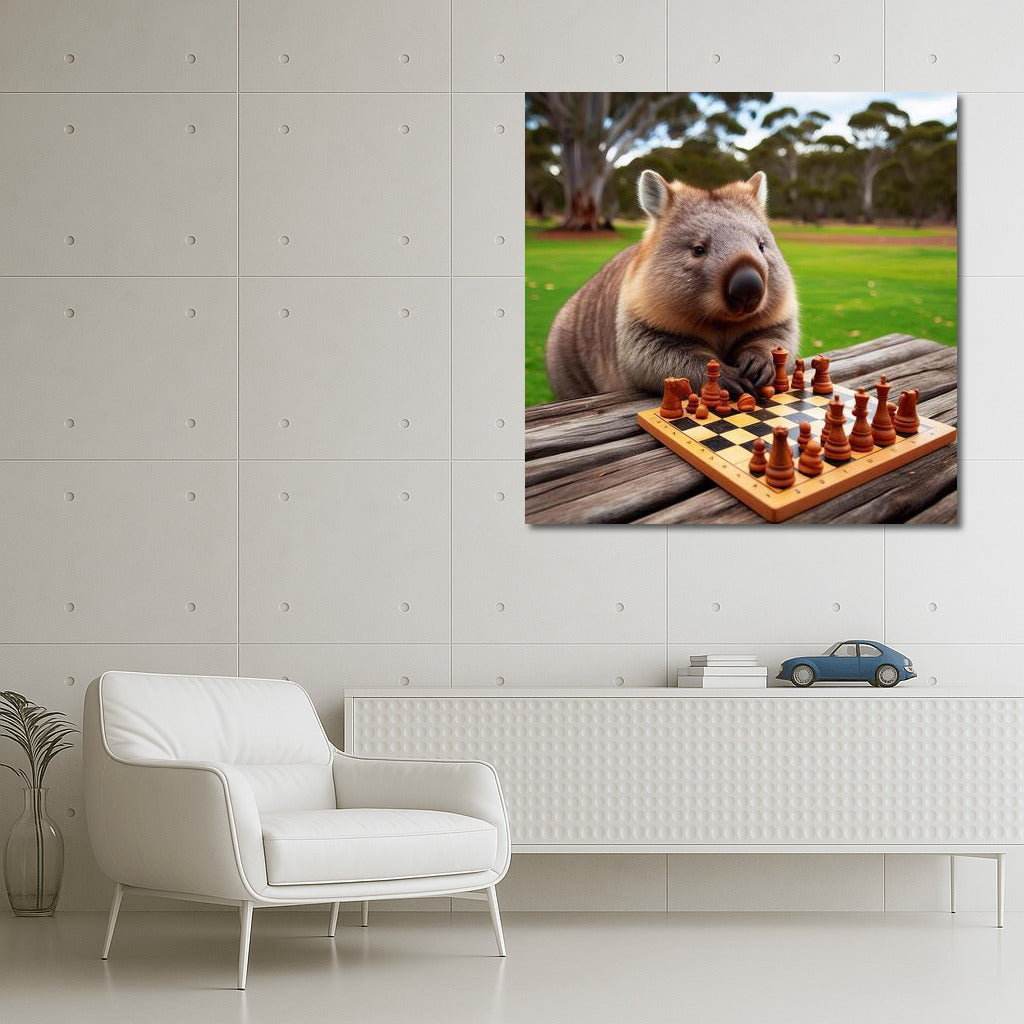 Wombat at a chessboard in the park: Chess inspiration