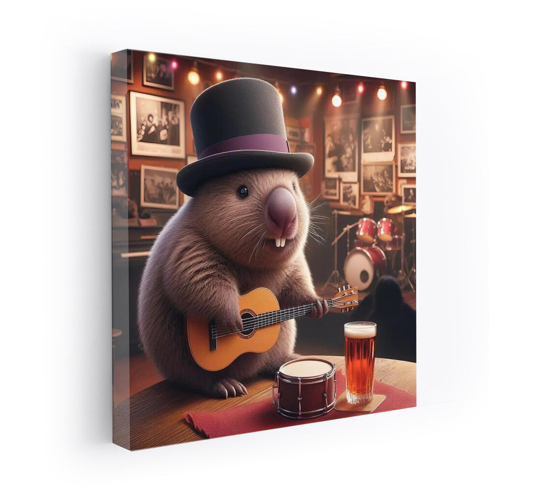 Wombat with Guitar: The Way to the Concert at the Music Club