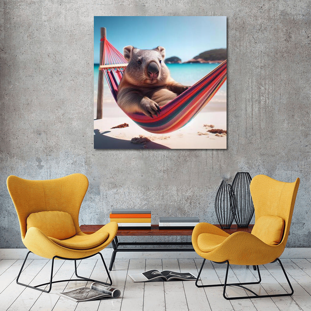 Wombat in a Hammock on the Beach: Cozy Relaxation
