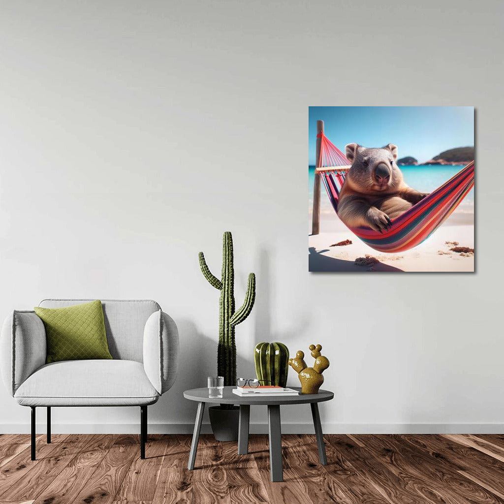 Wombat in a Hammock on the Beach: Cozy Relaxation