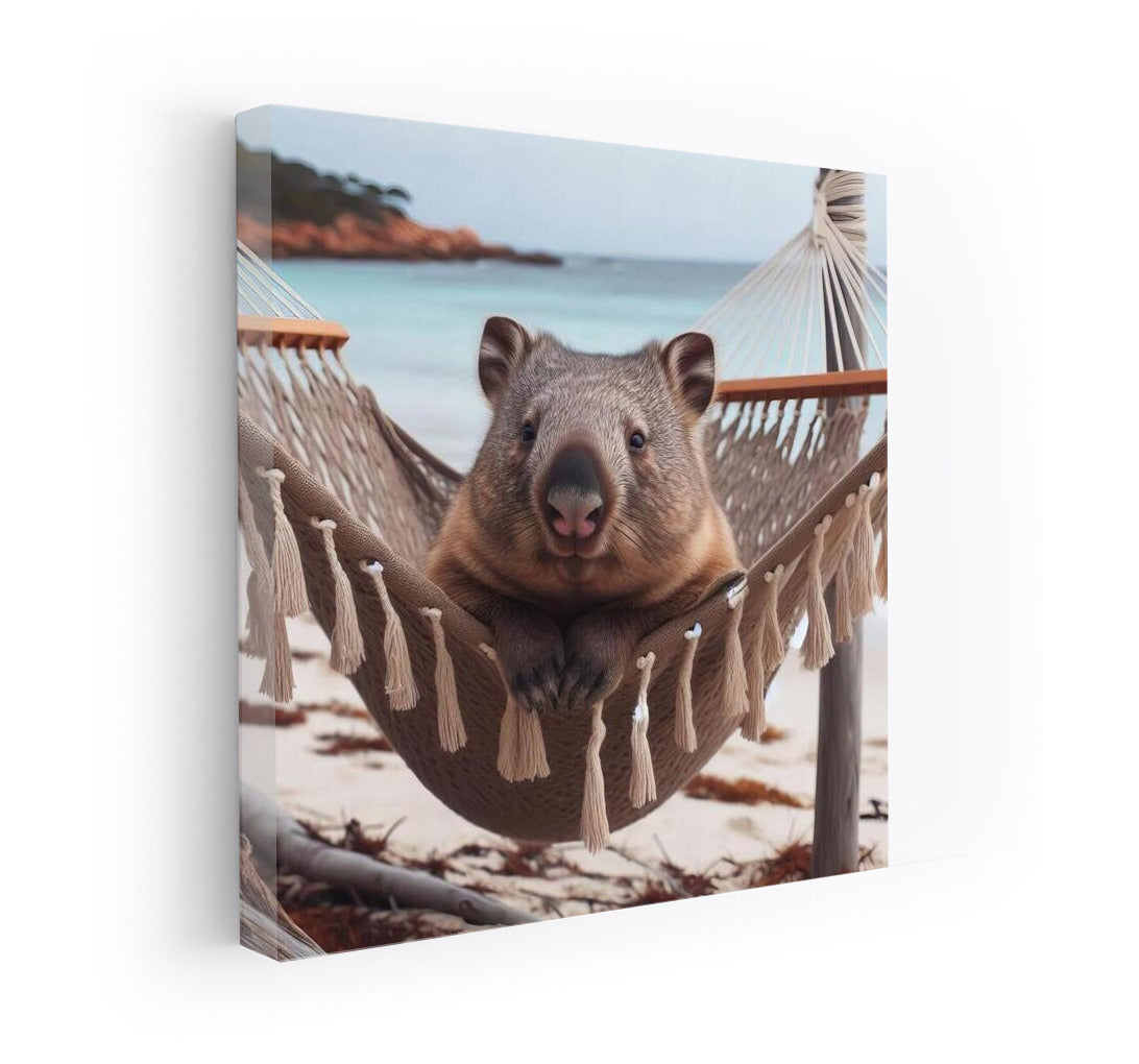 Wombat in a Hammock on the Beach: A Relaxing Idyll