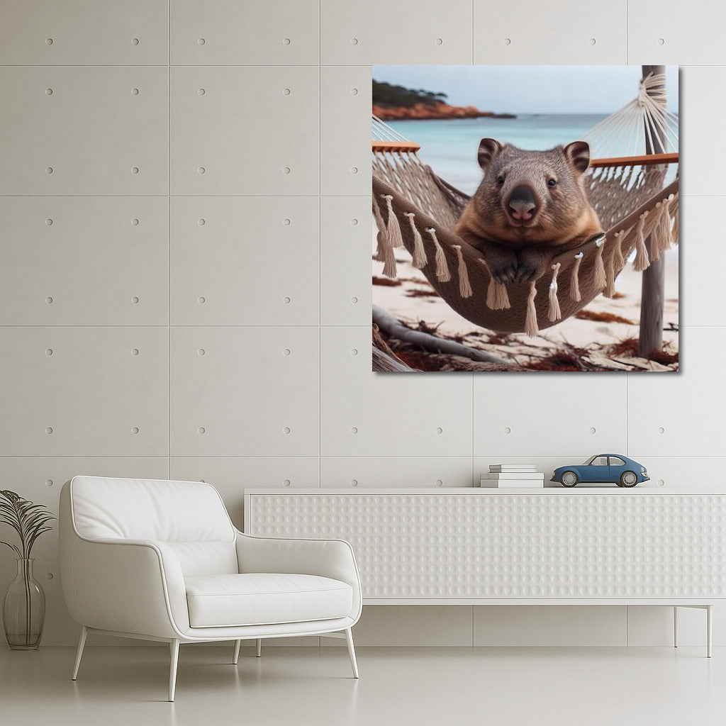 Wombat in a Hammock on the Beach: A Relaxing Idyll