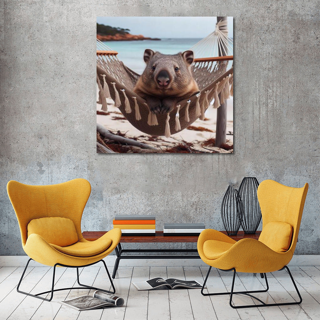 Wombat in a Hammock on the Beach: A Relaxing Idyll