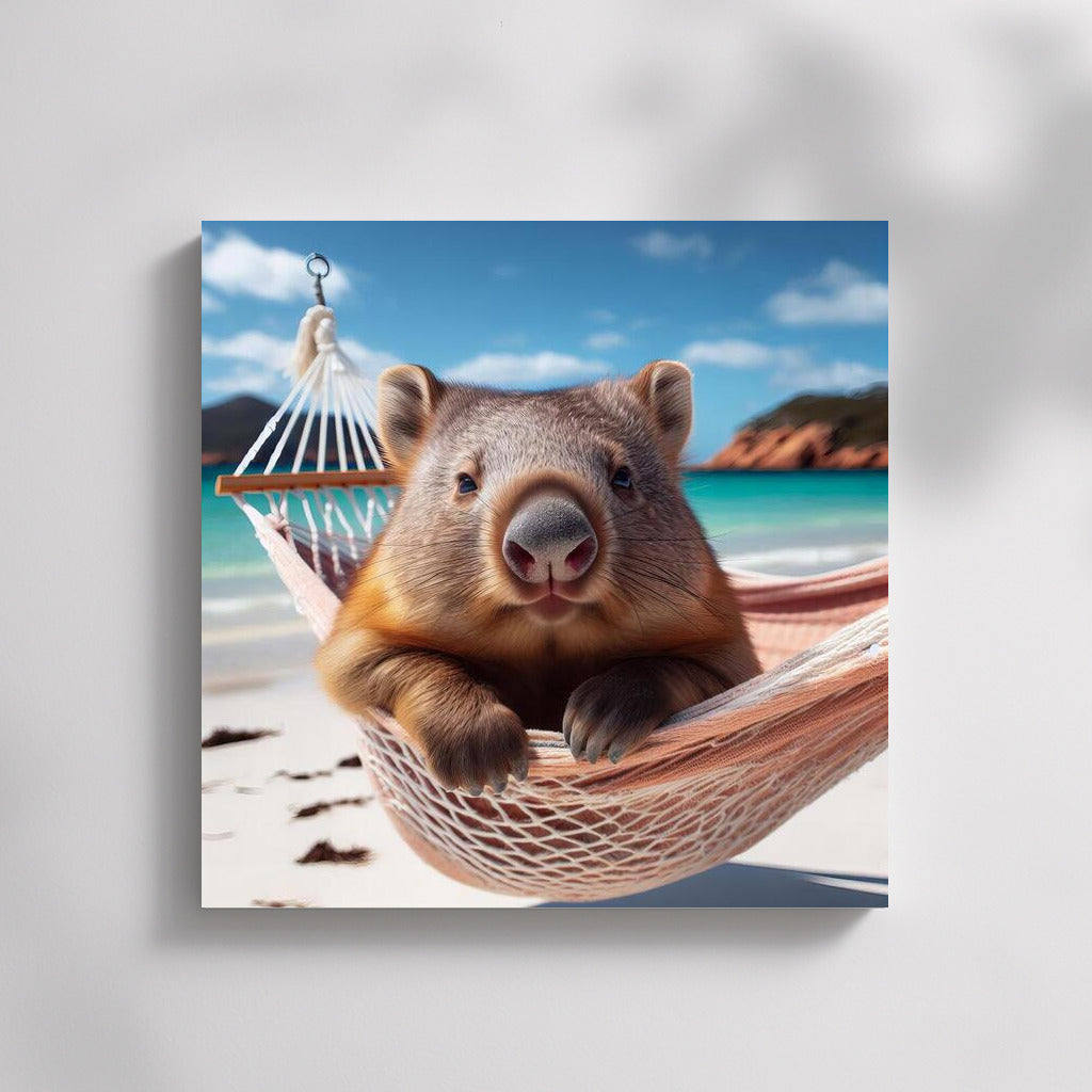 Wombat in a Hammock: Beach Relaxation and Dreams