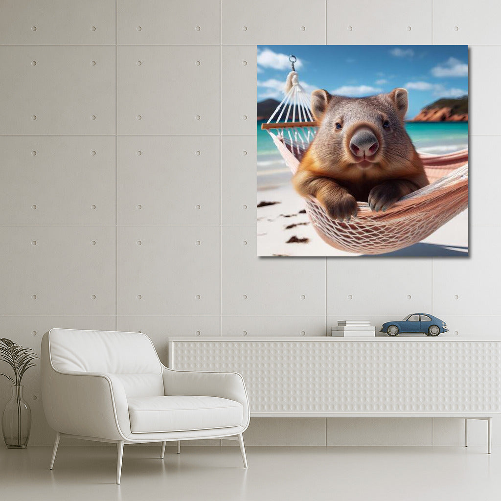 Wombat in a Hammock: Beach Relaxation and Dreams
