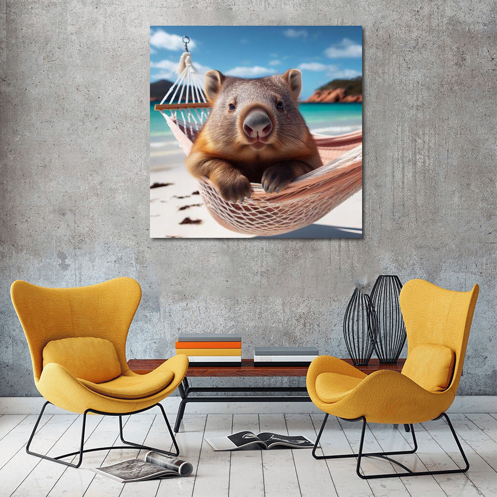 Wombat in a Hammock: Beach Relaxation and Dreams