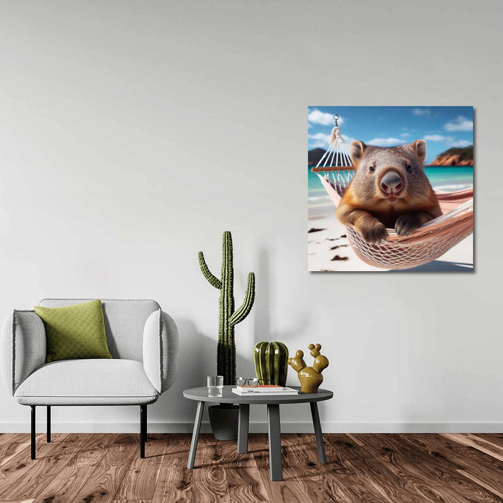 Wombat in a Hammock: Beach Relaxation and Dreams