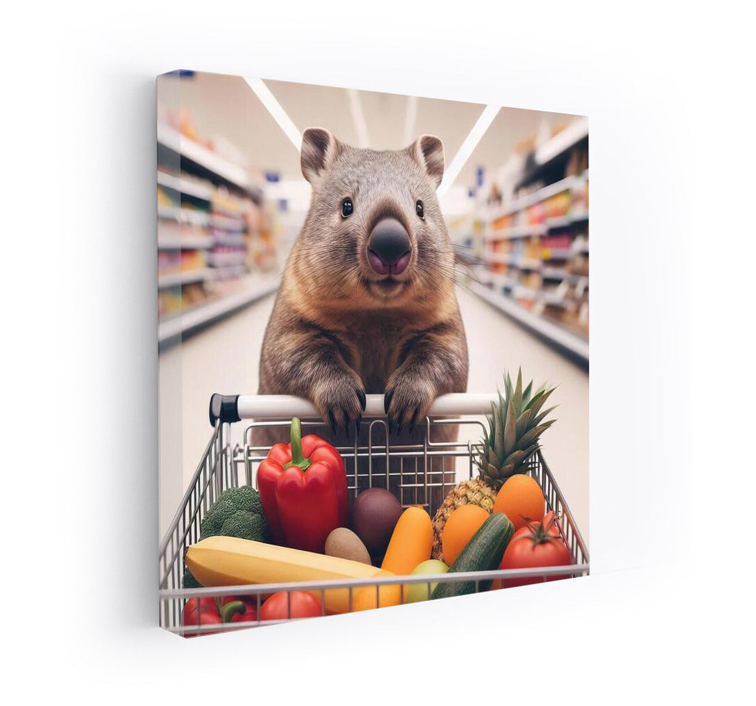 Wombat Shopping: Fresh Vegetables in a Cart