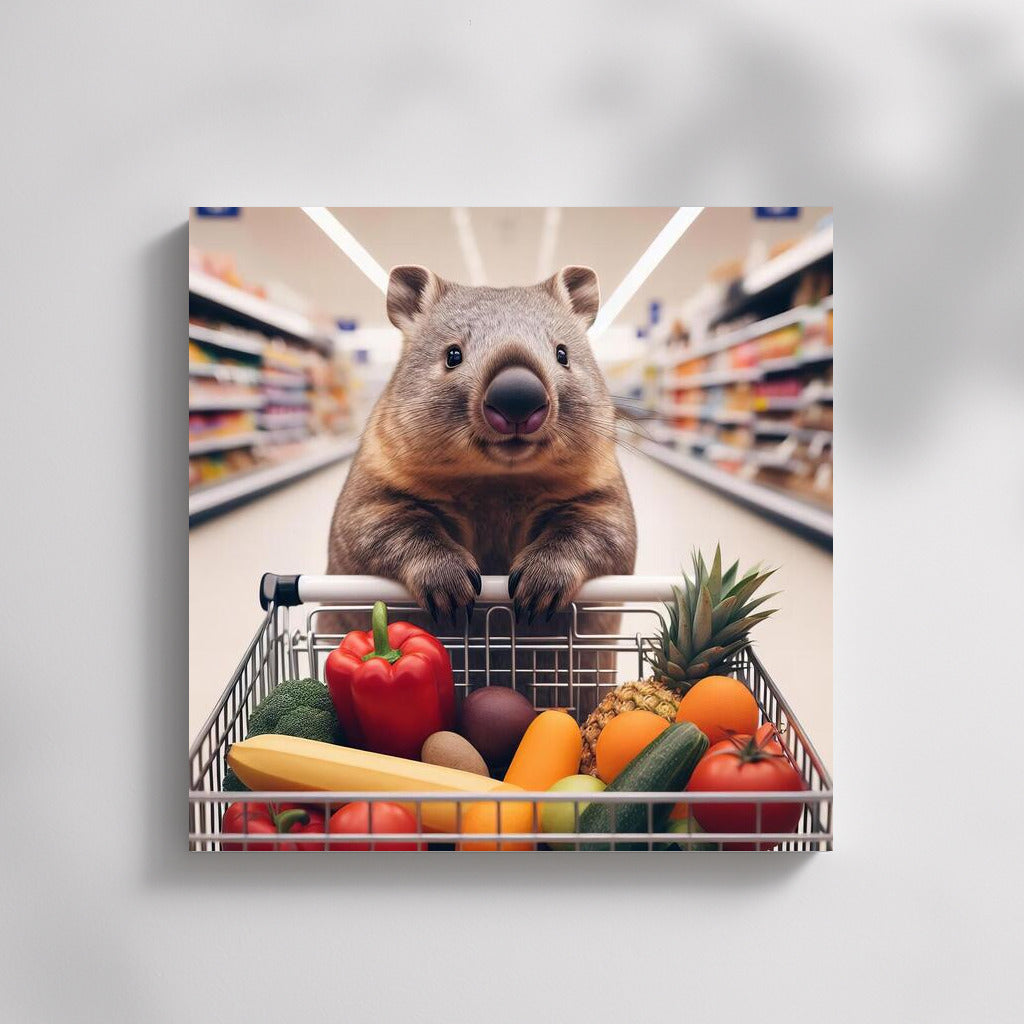 Wombat Shopping: Fresh Vegetables in a Cart