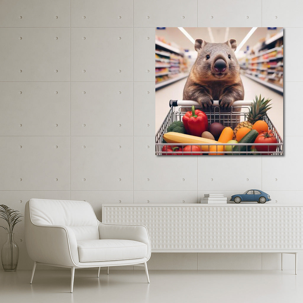 Wombat Shopping: Fresh Vegetables in a Cart